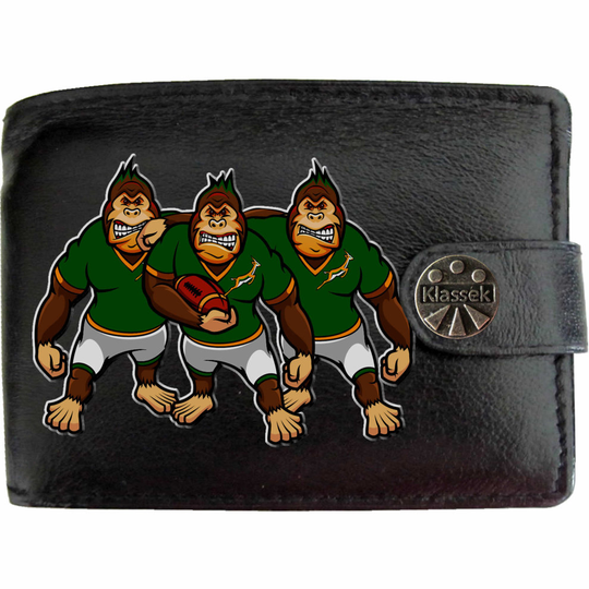 (Standard) South Africa Kit Gorilla Team Mens Wallet Chain Leather Coin Pocket Klassek RFID Blocking Credit Card Slots and Metal Gift Box