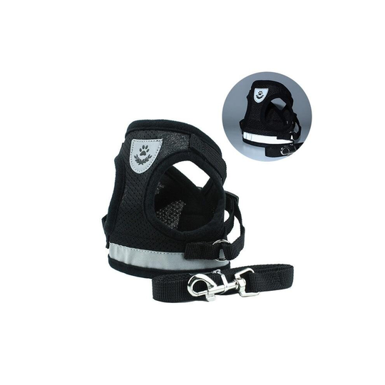 (Black, S) Dog Harness with Leash Summer Adjustable Reflective Vest Walking Lead for Puppy Polyester Mesh Harness for Small Medium Dog