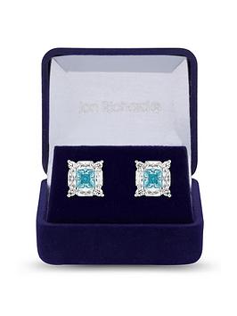 Jon Richard Silver Plated And Aqua Cubic Zirconia Stud Earrings - Gift Boxed