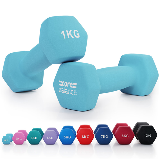 (1kg) 2pk Core Balance Neoprene Hex Dumbbells | Hexagonal Hand Weights
