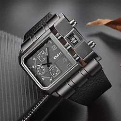 Oulm Mens Watches Rectangle Quartz Wrist Watch with Black Leather Strap Waterproof and Scratch Resistant Business Watches for Work Sports Lightinthebox