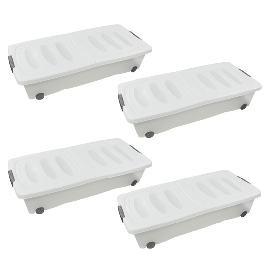 (4) Underbed Plastic Storage Box Lid Bedding 32L Drawer Container Toys Clothes Shoes