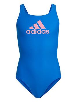 adidas Younger Girls Kids Badge of Sport Big Logo Swimsuit - Dark Blue, Dark Blue, Size 2-3 Years, Women