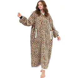 Adults' Oversized Hoodie Blanket Wearable Blanket With Pocket Cartoon Leopard Onesie Pajamas Flannel Cosplay For Men and Women Carnival Animal Sleepwear Cartoon Festival / Holiday Costumes Lightinthebox