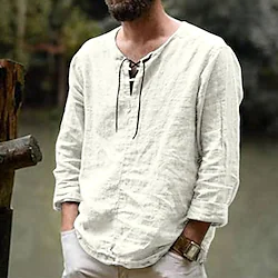Men's Linen Shirt Solid Color Plain Collarless Maroon Black White Pink Blue Outdoor Street Long Sleeve Clothing Apparel Basic Streetwear Casual Lightinthebox