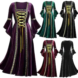 Witches Medieval Renaissance Vintage Dress Spring Fall Dress Women's Adults' Tummy Control Costume Vintage Cosplay Prom Festival Long Sleeve Maxi Dress Halloween / Wet and Dry Cleaning / Carnival Lightinthebox