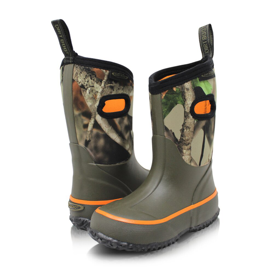 (GREEN/CAMO, Youth Age 7-10 UK 13 EU(32)) Dirt Boot Boys Girls Thermal Winter Wellington Neoprene Muck Field Wellies Kids Rain Snow Bootie Boots