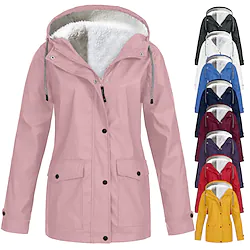 Women's Rain Jacket Raincoat Hiking Fleece Jacket Winter Outdoor Warm Waterproof Windproof Fleece Hooded Parka Outerwear Windbreaker Trench Coat Top Full Zip Skiing Fishing Casual Lightinthebox