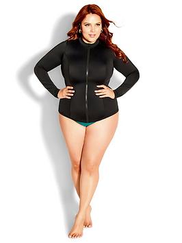 City Chic Cancun Long Sleeve Sun Top - Black, Black, Size 14, Women