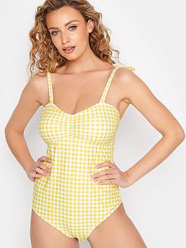 Long Tall Sally Gingham Tie Shoulder Swimsuit - Yellow