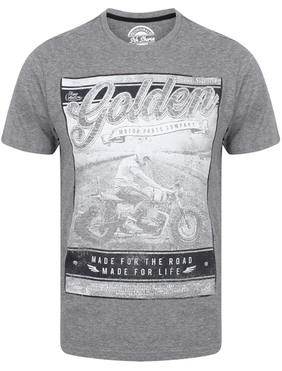 T-Shirts Golden Motif Cotton T-Shirt In Mid Grey Marl - South Shore / S - Tokyo Laundry