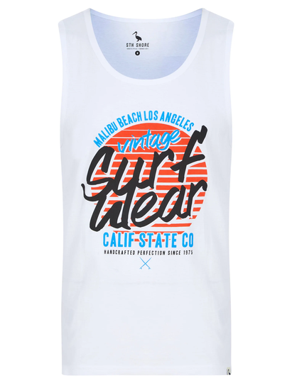 Vests Surf Wear Motif Print Cotton Vest Top in Optic White - South Shore / L - Tokyo Laundry