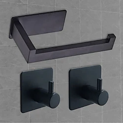 Toilet Paper Holder and 2 Wall Hooks Sets,No Drilling Self-Adhesive Toilet Roll HolderRobe Hooks Stainless Steel Toilet Roll Holder Toilet Roll Holder Paper Holder for Kitchen and Bathroom Black Lightinthebox