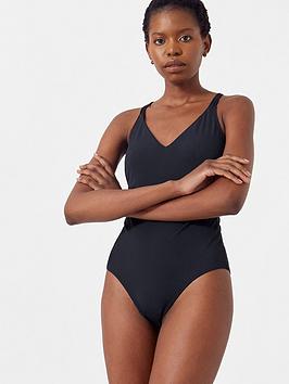 Accessorize Black Macrame Back Swimsuit, Black, Size 10, Women