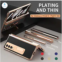 Phone Case Luxury Electroplated PU Leather Shockproof Case With S Pen For Samsung Galaxy Z Fold 2 Z Fold 3 Z Fold 4 5G Cover Kickstand Full Protection Lightinthebox
