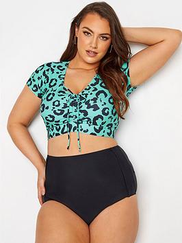 Yours Clothing Leopard Print Bikini Crop Top - Turquoise Blue