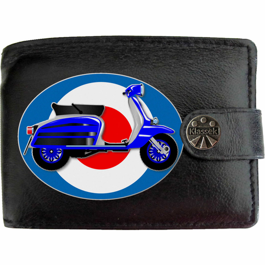 (Standard) Scooter Moped Mods 60s Pop Art Mens Wallet Chain Leather Coin Pocket Klassek RFID Blocking Credit Card Slots and Metal Gift Box