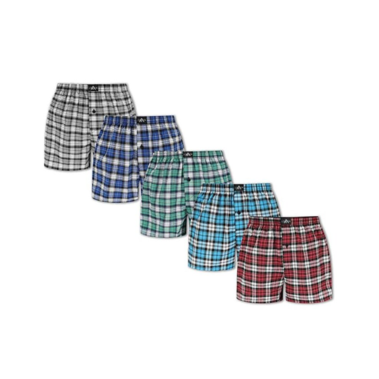 (MEDIUM 33-35") 5 Pack Men's X Chainstore Woven Check Boxer Shorts