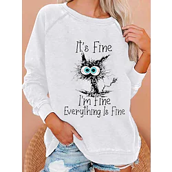Women's Sweatshirt Pullover Retro White Blue Green Graphic It's Fine Casual Round Neck Long Sleeve Lightinthebox