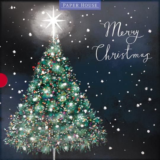 Box of 16 Festive Tree & Wreath Christmas Cards In 2 Designs Boxed Xmas