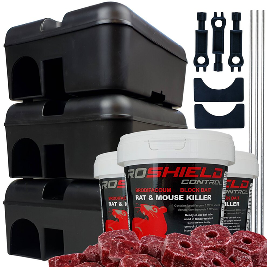 (3 Box Kit) Roshield Single Feed Rat Blocks & Tamper Resistant Bait Station Kit
