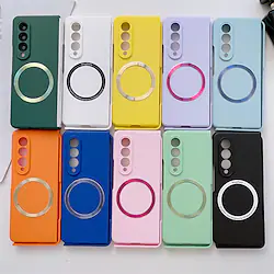 Phone Case For Samsung Galaxy Back Cover Z Fold 4 Z Fold 3 Portable Support Wireless Charging Magnetic Flip Solid Colored PC Lightinthebox