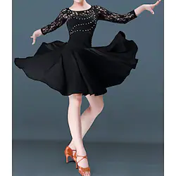 Latin Dance Dress Lace Women's Party Performance 3/4 Length Sleeve High Ice Silk Lightinthebox