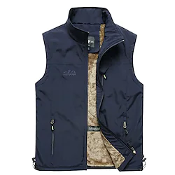 Men's Hiking Fleece Vest Sleeveless Vest / Gilet Top Outdoor Thermal Warm Windproof Comfort Breathable Winter Summer Sporty Zipper Velvet Polyester Black Army Green Khaki Hunting Fishing Beach Lightinthebox