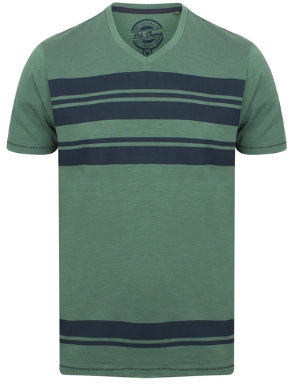 T-Shirts Sungai V Neck Striped Cotton T-Shirt In Mallard Green - South Shore / S - Tokyo Laundry