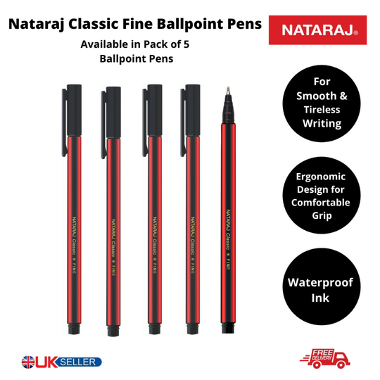Nataraj Classic Fine Ballpoint Pens Black for Smooth Writing Pack of 5