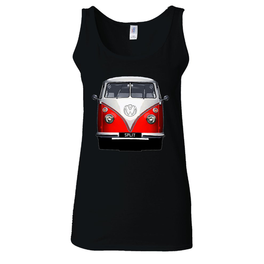 (Medium, Black) Vw Camper Van Splitscreen Choice of Bus Colour White Women Vest Tank Top