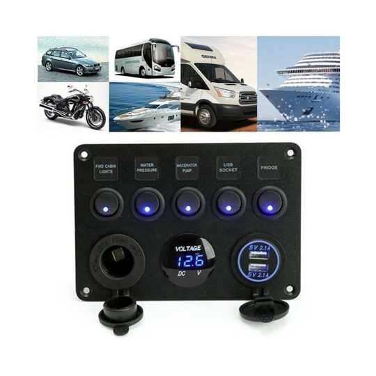 12V/24V Inline Fuse Box LED Switch Panel Dual USB Car Boat Camper