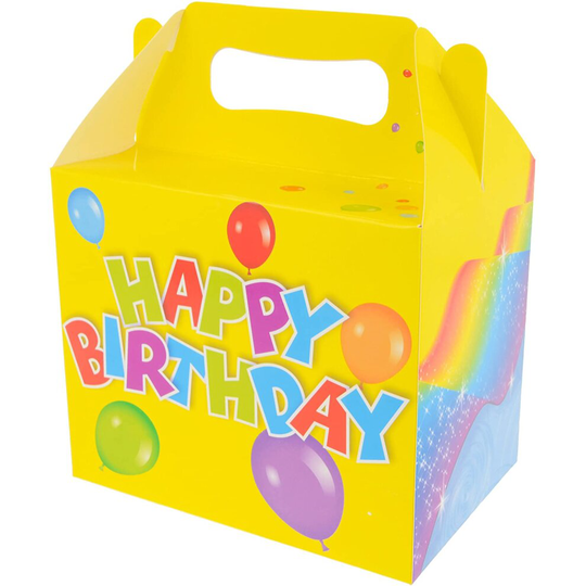 10x Happy Birthday Party Boxes - Perfect for Food / Picnics / Snacks / Prizes / Party Favours / Children's Party Boxes (14x9.5x12cm)
