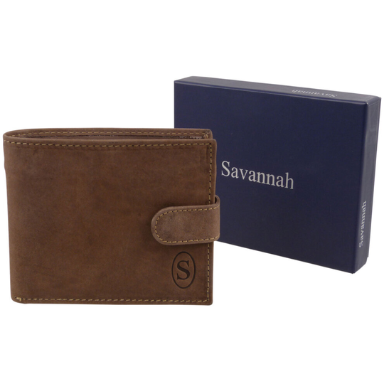 Mens Hunter Leather Wallet with Tab & Change Section Savannah - Gift Boxed