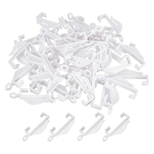 Cretty-Meet 50pcs Plastic White Curtain Rail Sliding Glider Hooks with Sturdy Grip Fit Drape Integra for Window and Shower