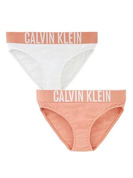 Calvin Klein Girls 2 Pack Logo Bikini Brief - Pink Mocha/White