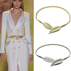 Women's Skinny Belt Nylon Metal Bucke Leaf Decor Classic Wedding Party Silver Golden 2# leaves Silver 2# leaves Gold Lightinthebox
