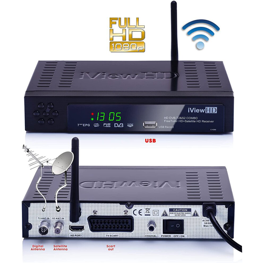 NEW FULL HD Combo Freeview HD + Freesat HD Built in WiFi Satellite Receiver + USB HD Recorder, Digital TV Wi-Fi Set Top Box Terrestrial SKY