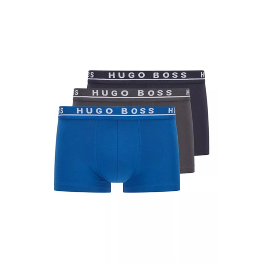 (S) Hugo Boss Stretch Cotton Boxer Trunks, Pack of 3 - Black / Anthracite / Blue