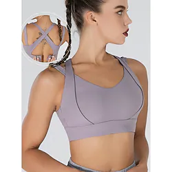 Women's High Support Sports Bra Running Bra Cross Back Back Clasp Bra Top Padded Fitness Gym Workout Running Adjustable High Impact Breathable Purple Blue Grey Solid Colored Lightinthebox