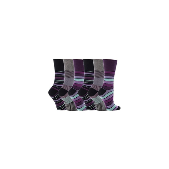 By Sock Shop - 6 Pairs Ladies Gentle Grip Socks - Black Mixed Stripe Size UK 4-8 EUR 37-42 RH10