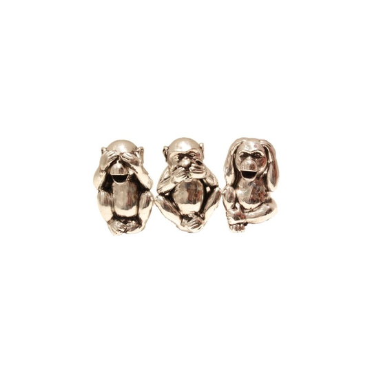 Ornament/Figurine/Money Box - Set of 3 Wise Monkeys Moneyboxes - Silver Effect