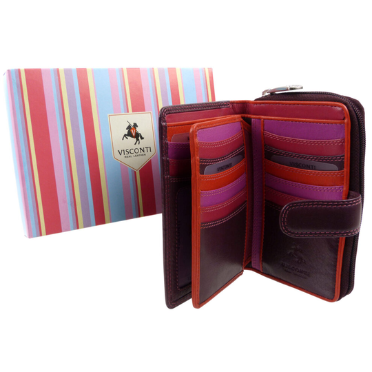 Quality Classic Ladies Soft Leather Purse Wallet RIO collection by Visconti Designer Plum Fuschia Boxed