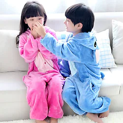 Kid's Kigurumi Pajamas Anime Blue Monster Patchwork Onesie Pajamas Coral fleece Cosplay For Boys and Girls Christmas Animal Sleepwear Cartoon Festival / Holiday Costumes / Leotard / Onesie / Carnival Lightinthebox