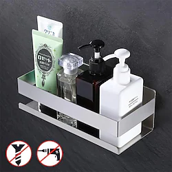 Bathroom Shelf,Self-Adhesive Shower Shelf Stainless Steel Wall-mounted Punch-free Bathroom Storage For Bathroom,Kitchen(Brushed Nickel,Matte Black) Lightinthebox
