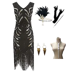 The Great Gatsby Plus Size Roaring 20s 1920s Cocktail Dress Vintage Dress Flapper Dress Outfits Masquerade Prom Dress Halloween Costumes Prom Dresses Women's Adults' Tassel Fringe Costume Vintage Lightinthebox