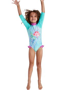 Speedo Long Sleeve Frill Swimsuit - Green