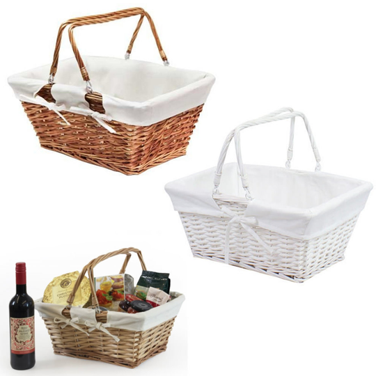 (White) Wooden Wicker Shopping Shop Basket Bread Box Handle Display Traditional Hamper
