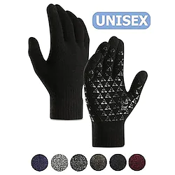 winter gloves for women, men's gloves with touch screen - knit running gloves for cold weather driving texting phone with hand warm lined - elastic cuff - anti-slip grip - black amp; white (m) Lightinthebox