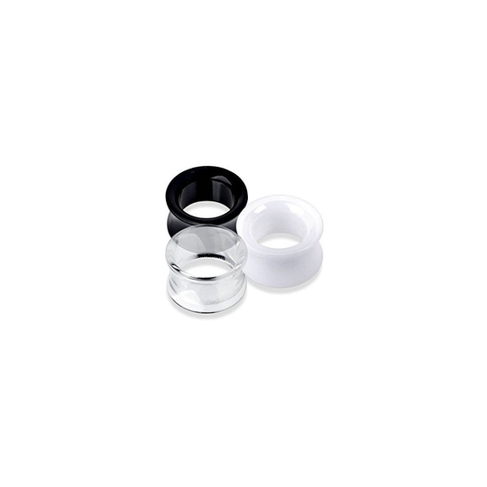 (14MM, White) Solid Acrylic Hollow UV Reactive Double Flared Ear Tunnel Saddle Plug Piercing Finest Quality Materials